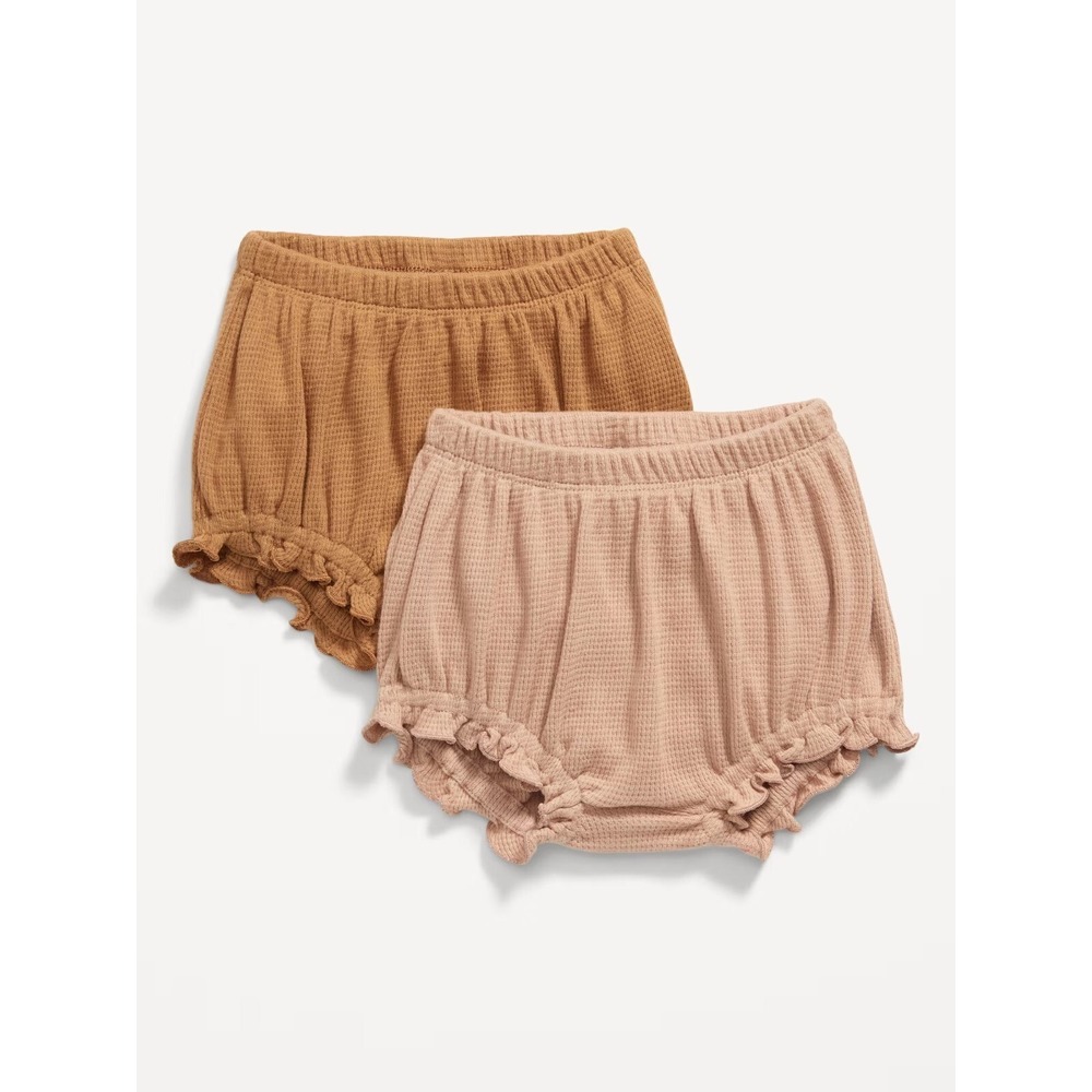 Old Navy 2 Pack Waffle-Knit Bloomer Shorts for Baby - Tan & Brown - 0-3 Months